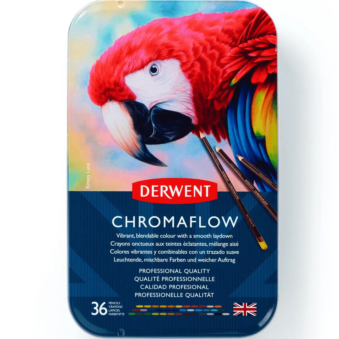 36 Derwent ChromaFlow Coloured Pencils Tin Set Rich Vibrant