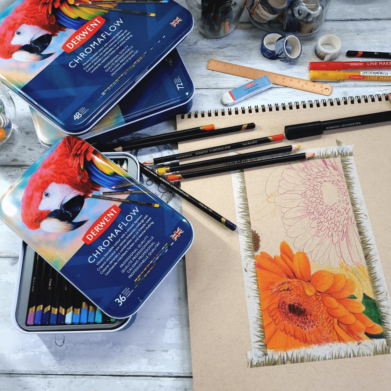 36 Derwent ChromaFlow Coloured Pencils Tin Set Rich Vibrant