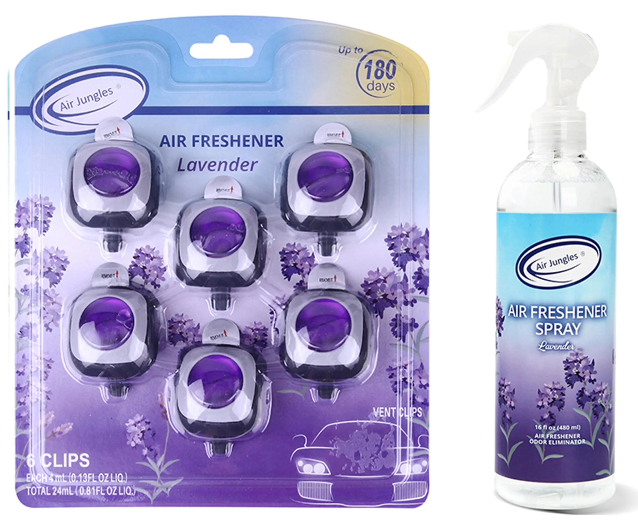 Air Jungles Car Air Freshener Vent Clip 6Pack and Air Freshener Spray 16.9 Fl Oz