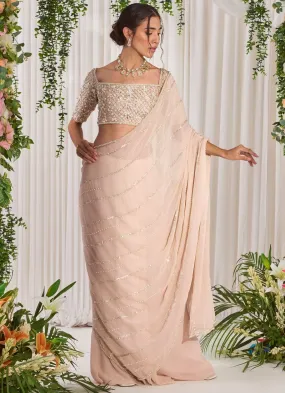 Blush Pink Embellished Georgette Saree With Blouse