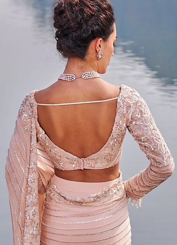 Blush Pink Fish Cut Sequinned Saree