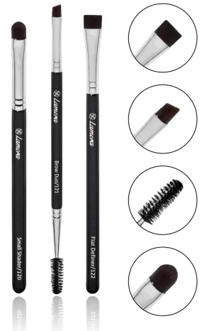 Eyebrow Brush - Duo Eye Brow Spoolie - Angled Eyeshadow Eyeliner - Precision Flat Definer - Small Shader - Premium Quality 3 Piece Set - Cruelty Free Synthetic Bristles - Apply Gel Powder Wax Pomade