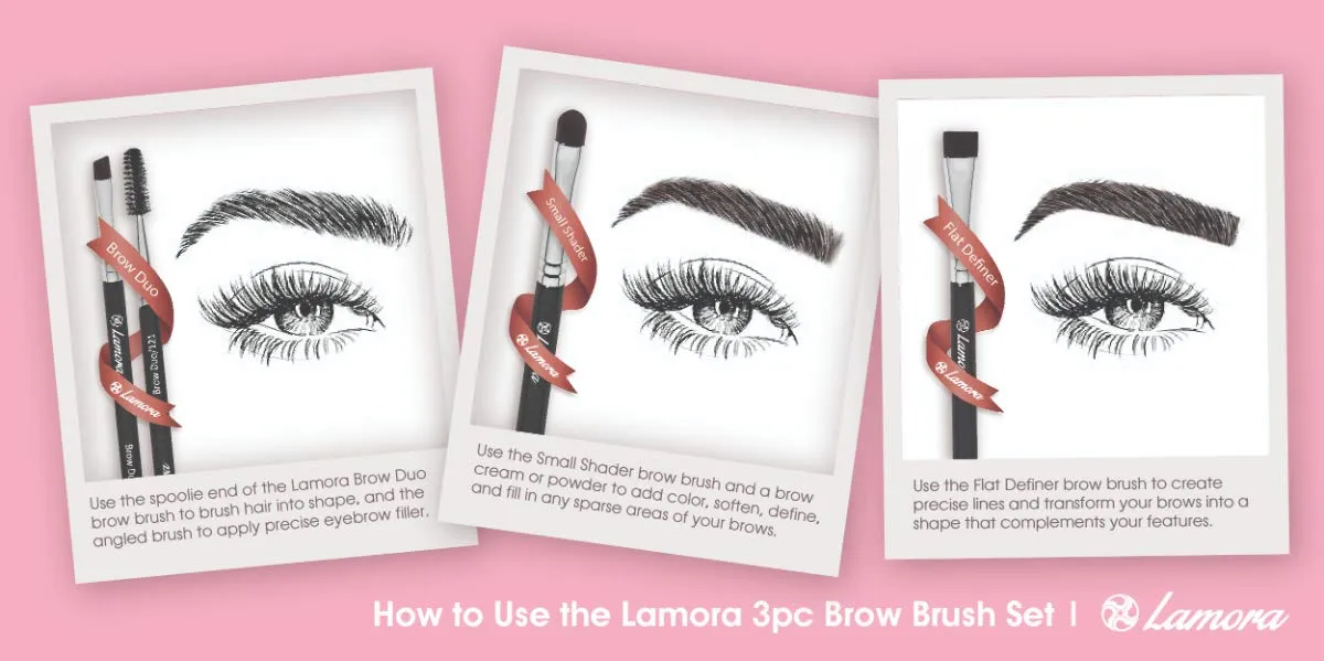Eyebrow Brush - Duo Eye Brow Spoolie - Angled Eyeshadow Eyeliner - Precision Flat Definer - Small Shader - Premium Quality 3 Piece Set - Cruelty Free Synthetic Bristles - Apply Gel Powder Wax Pomade