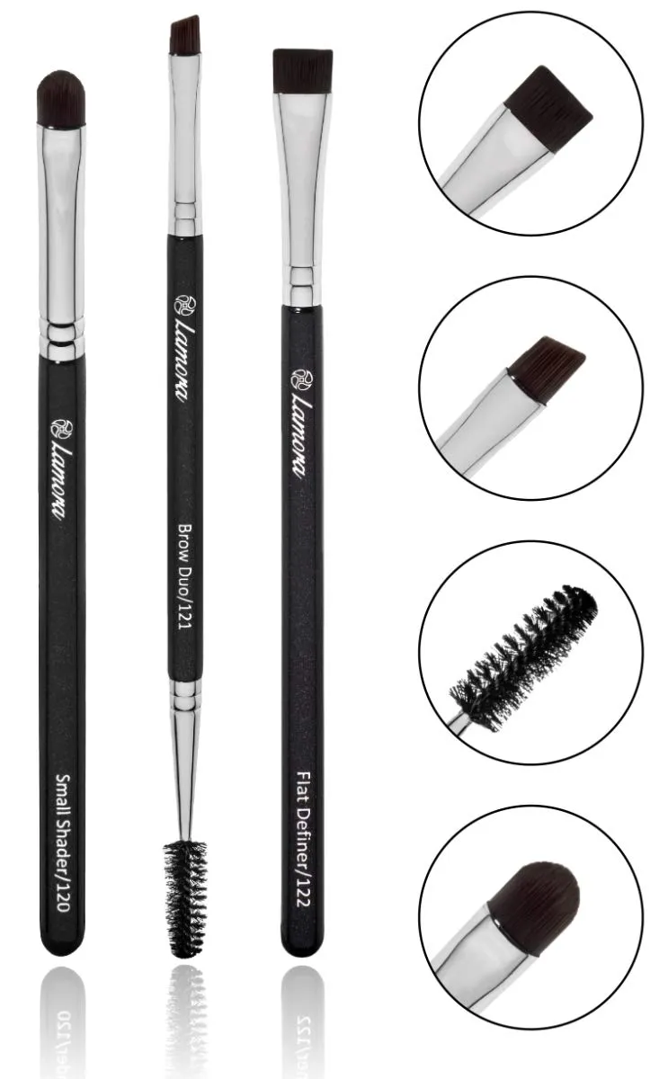 Eyebrow Brush - Duo Eye Brow Spoolie - Angled Eyeshadow Eyeliner - Precision Flat Definer - Small Shader - Premium Quality 3 Piece Set - Cruelty Free Synthetic Bristles - Apply Gel Powder Wax Pomade