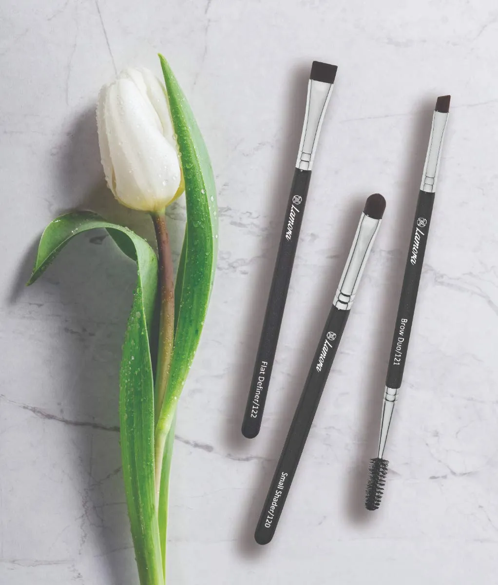Eyebrow Brush - Duo Eye Brow Spoolie - Angled Eyeshadow Eyeliner - Precision Flat Definer - Small Shader - Premium Quality 3 Piece Set - Cruelty Free Synthetic Bristles - Apply Gel Powder Wax Pomade