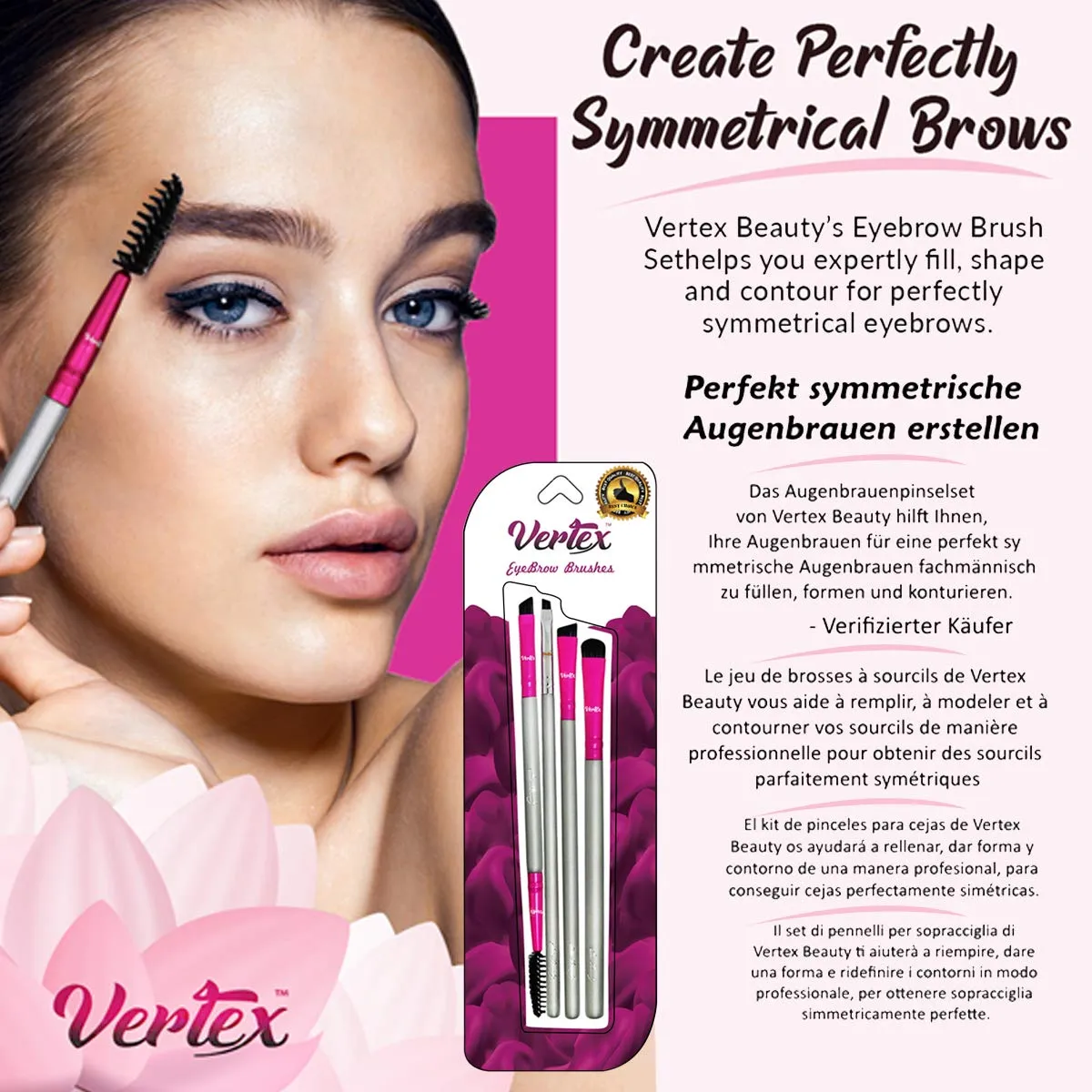 Eyebrow Brush Kit Thin Angled - Eye Brow Concealer Contour Brush to Shape and Conceal Eyes Duo Spoolie Brushes Firm Bristles Definer for Filling Pomade Gel | Defining Arches Winged Eyeliner Stencil