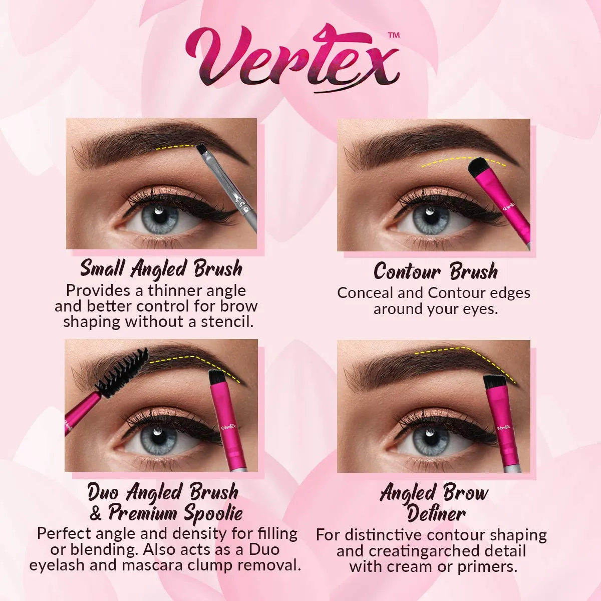 Eyebrow Brush Kit Thin Angled - Eye Brow Concealer Contour Brush to Shape and Conceal Eyes Duo Spoolie Brushes Firm Bristles Definer for Filling Pomade Gel | Defining Arches Winged Eyeliner Stencil
