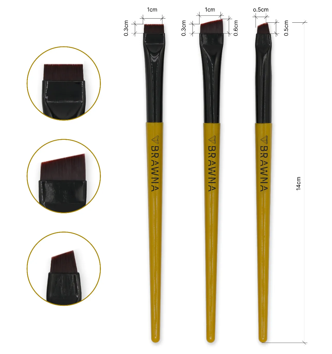 Eyebrow Brush Set with Brow Ruler Stickers - 3 Pcs Angled Precision Eyeliner Makeup Brushes - Brow & Lip Mapping - Concealer Flat Brush - Liner Brush for Gel, Powder, Cream, Pomade, Paste