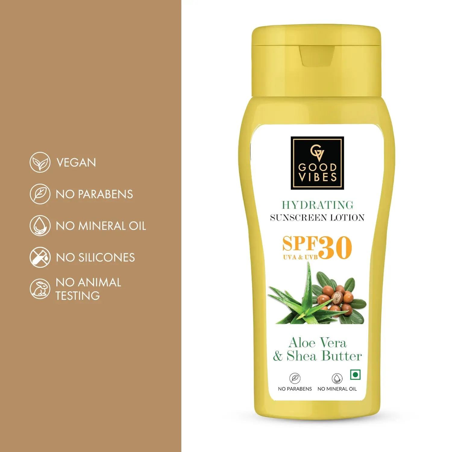 Good Vibes Aloe Vera & Shea Butter Hydrating Sunscreen Lotion SPF 50, Skin Moisturizing | Vegan, No Parabens, No Mineral Oil, No Silicones (110 ml)