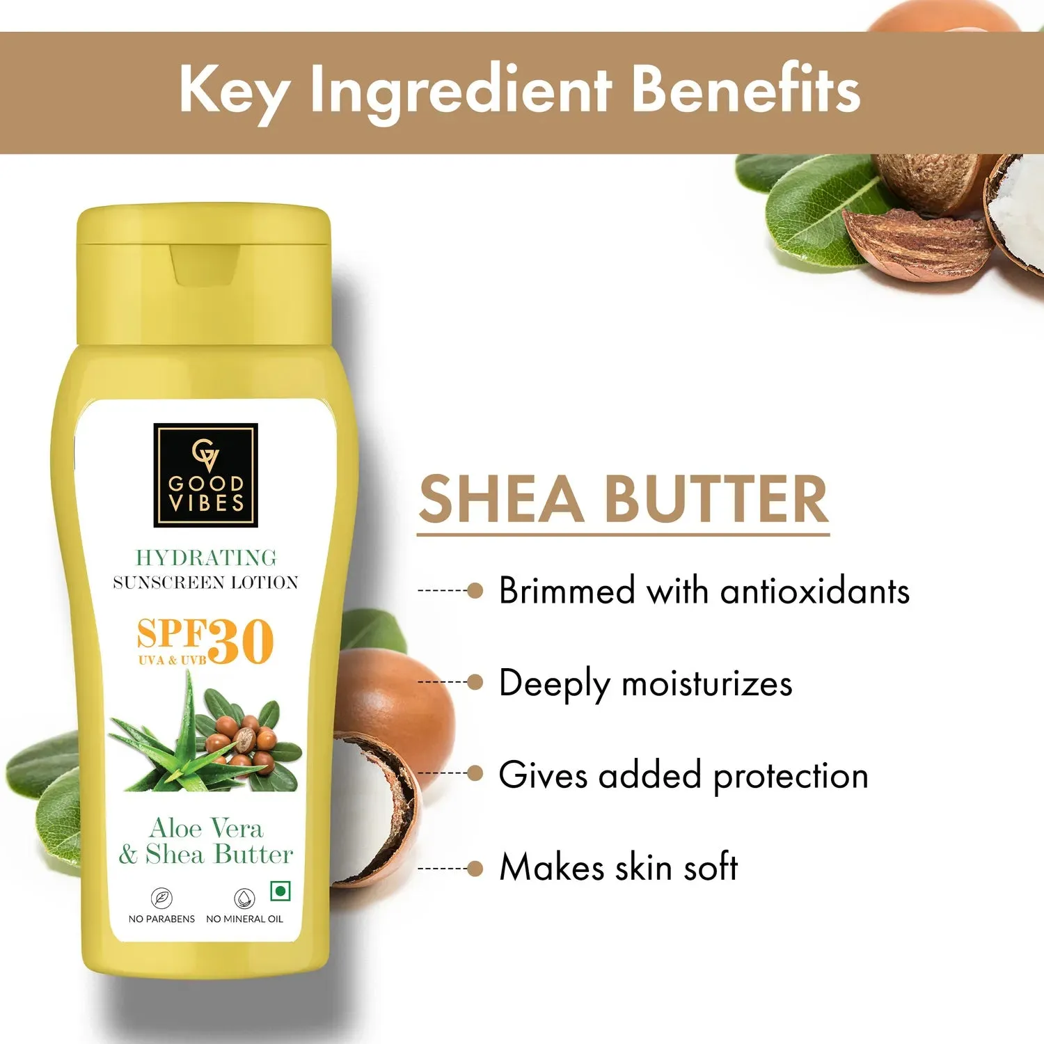 Good Vibes Aloe Vera & Shea Butter Hydrating Sunscreen Lotion SPF 50, Skin Moisturizing | Vegan, No Parabens, No Mineral Oil, No Silicones (110 ml)