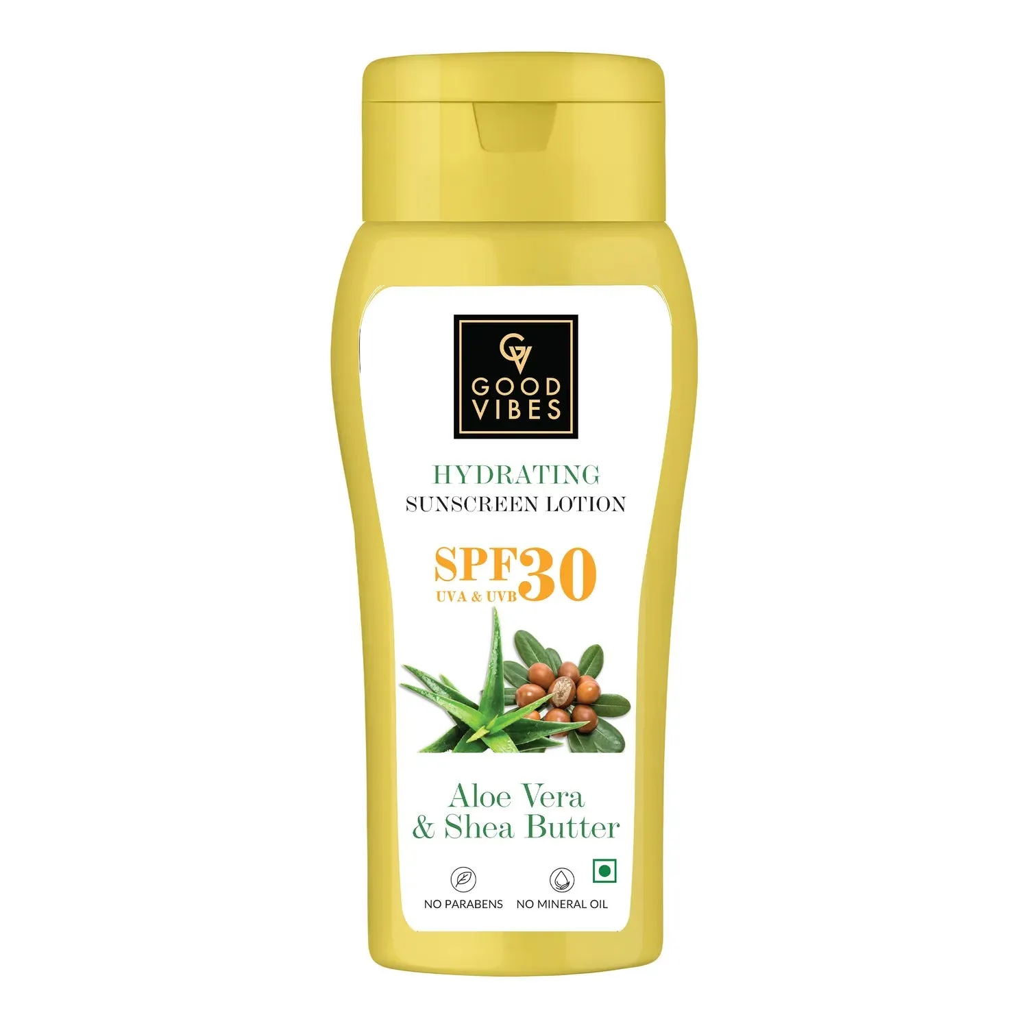 Good Vibes Aloe Vera & Shea Butter Hydrating Sunscreen Lotion SPF 50, Skin Moisturizing | Vegan, No Parabens, No Mineral Oil, No Silicones (110 ml)