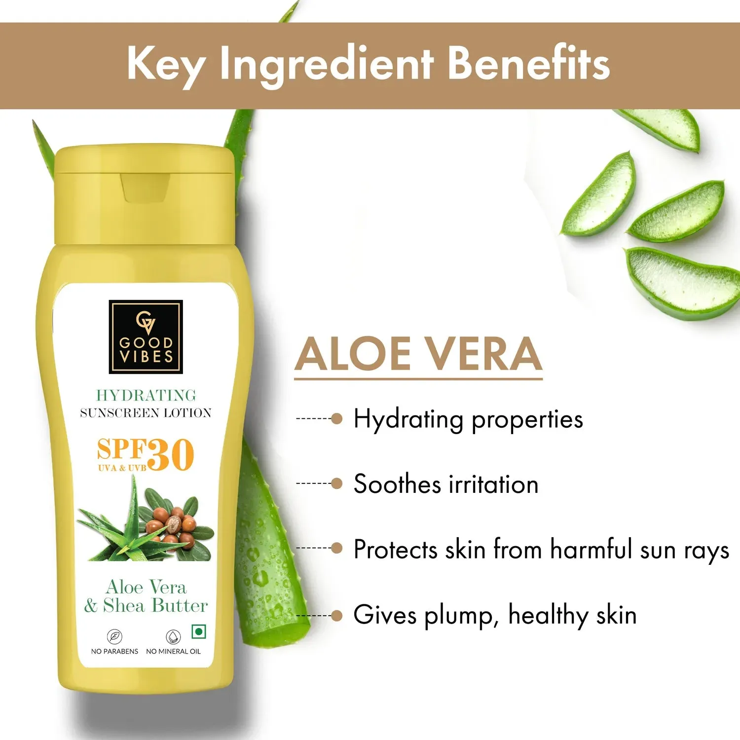 Good Vibes Aloe Vera & Shea Butter Hydrating Sunscreen Lotion SPF 50, Skin Moisturizing | Vegan, No Parabens, No Mineral Oil, No Silicones (110 ml)
