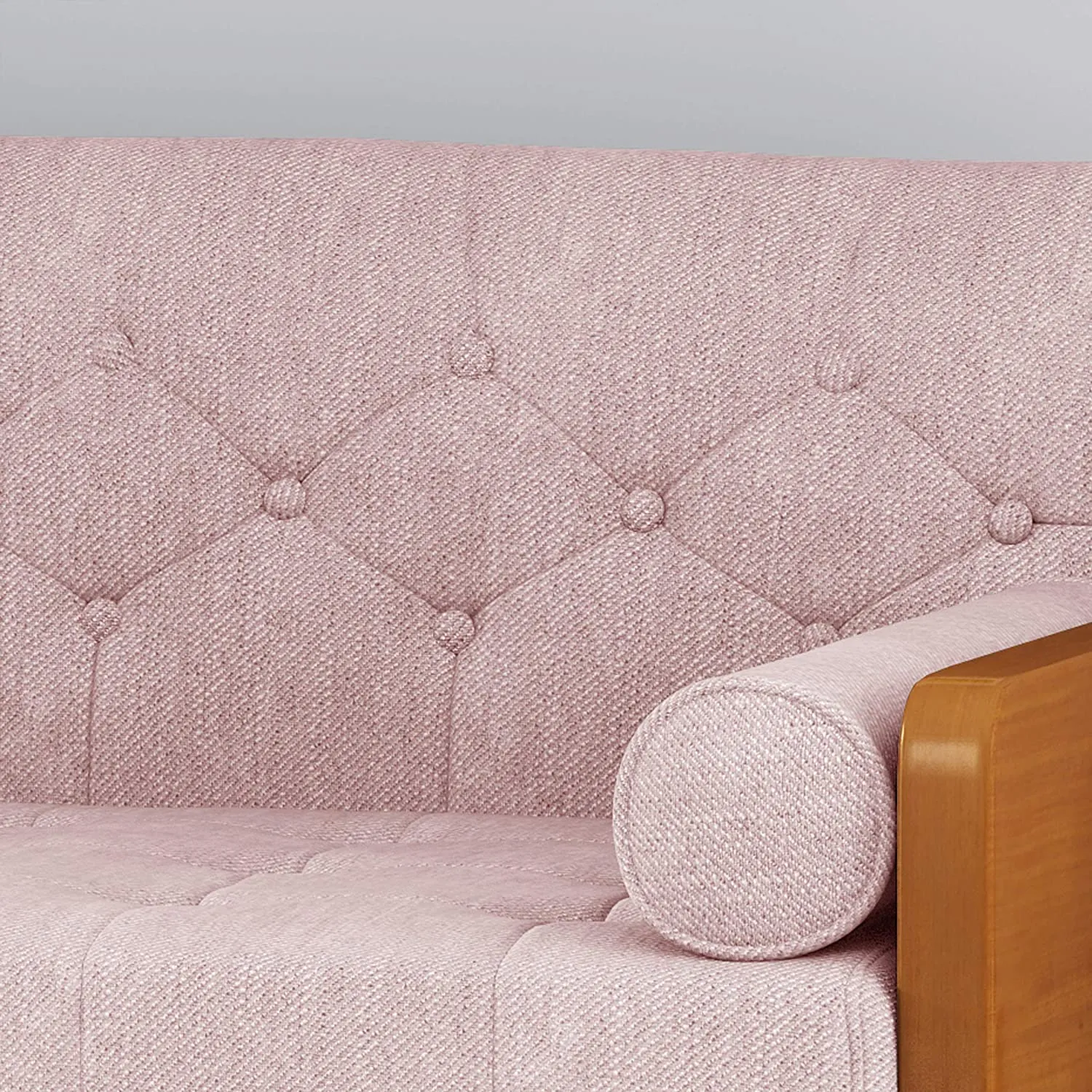 Mid-Century Modern Tufted Fabric Sofa, Light Blush