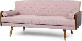 Mid-Century Modern Tufted Fabric Sofa, Light Blush