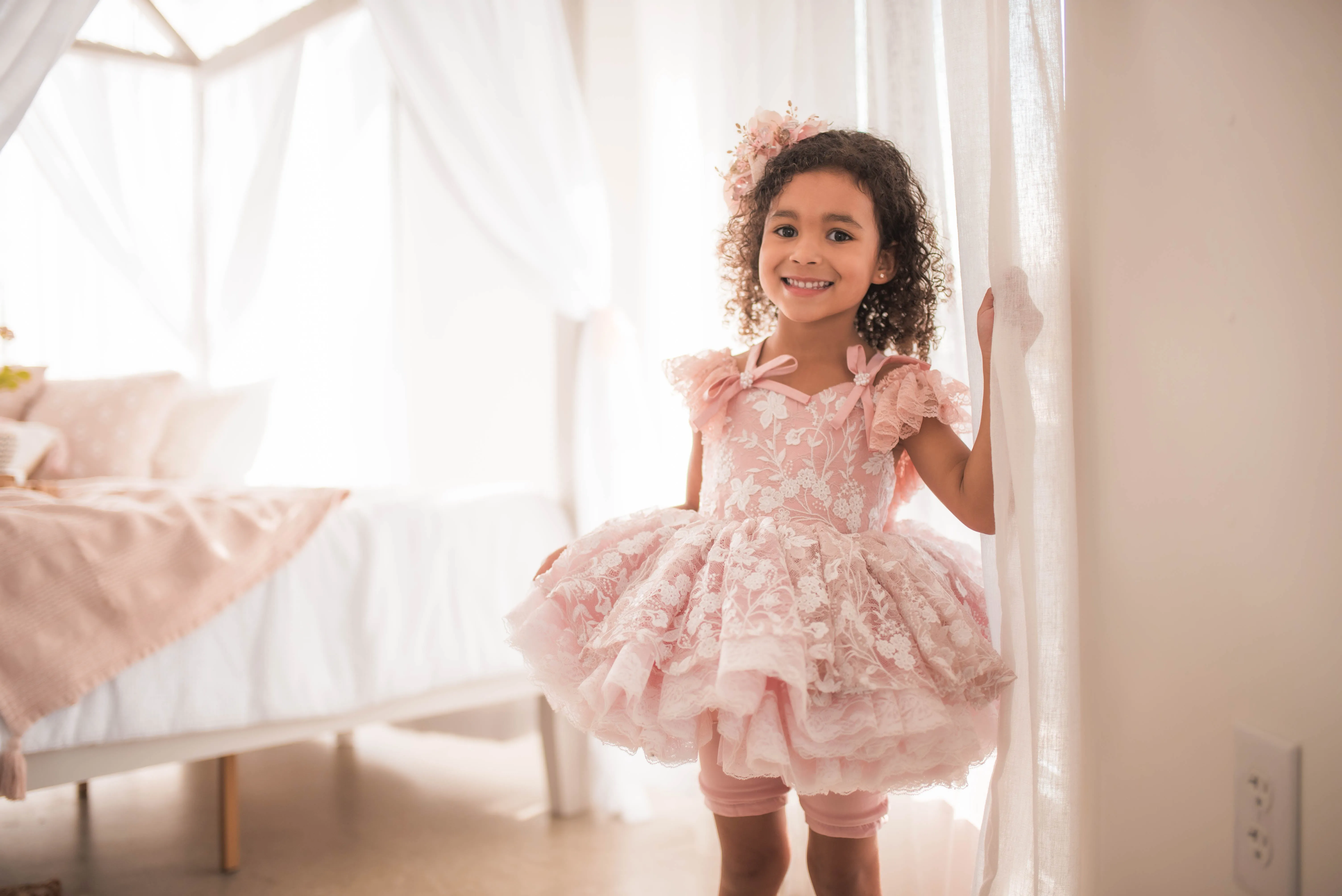 "Dentelle Rose" -   Petal length dress  Knee length Bloomer shorts  ( 2 Year - Petite 4)