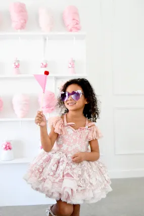 "Dentelle Rose" -   Petal length dress  Knee length Bloomer shorts  ( 2 Year - Petite 4)