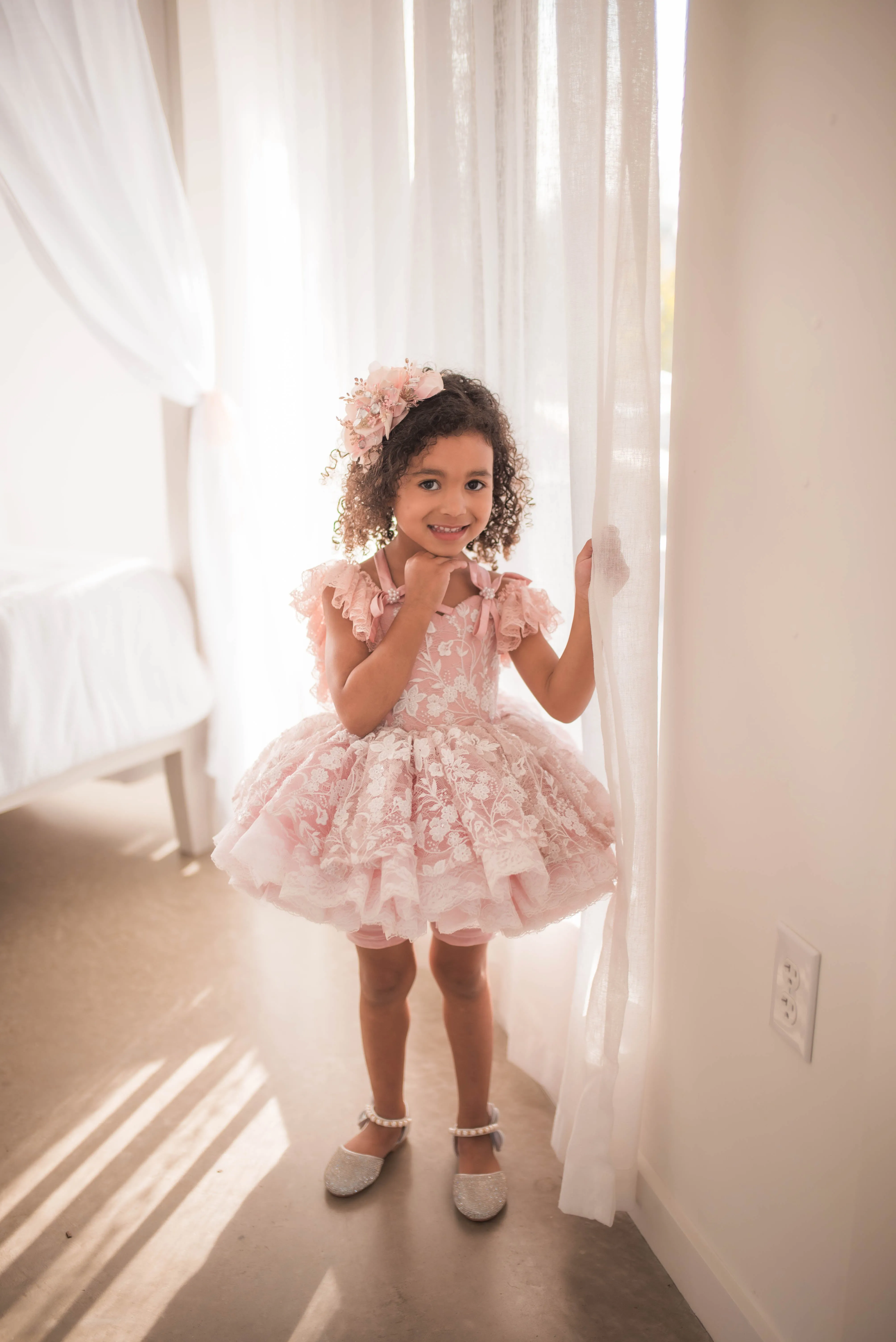 "Dentelle Rose" -   Petal length dress  Knee length Bloomer shorts  ( 2 Year - Petite 4)