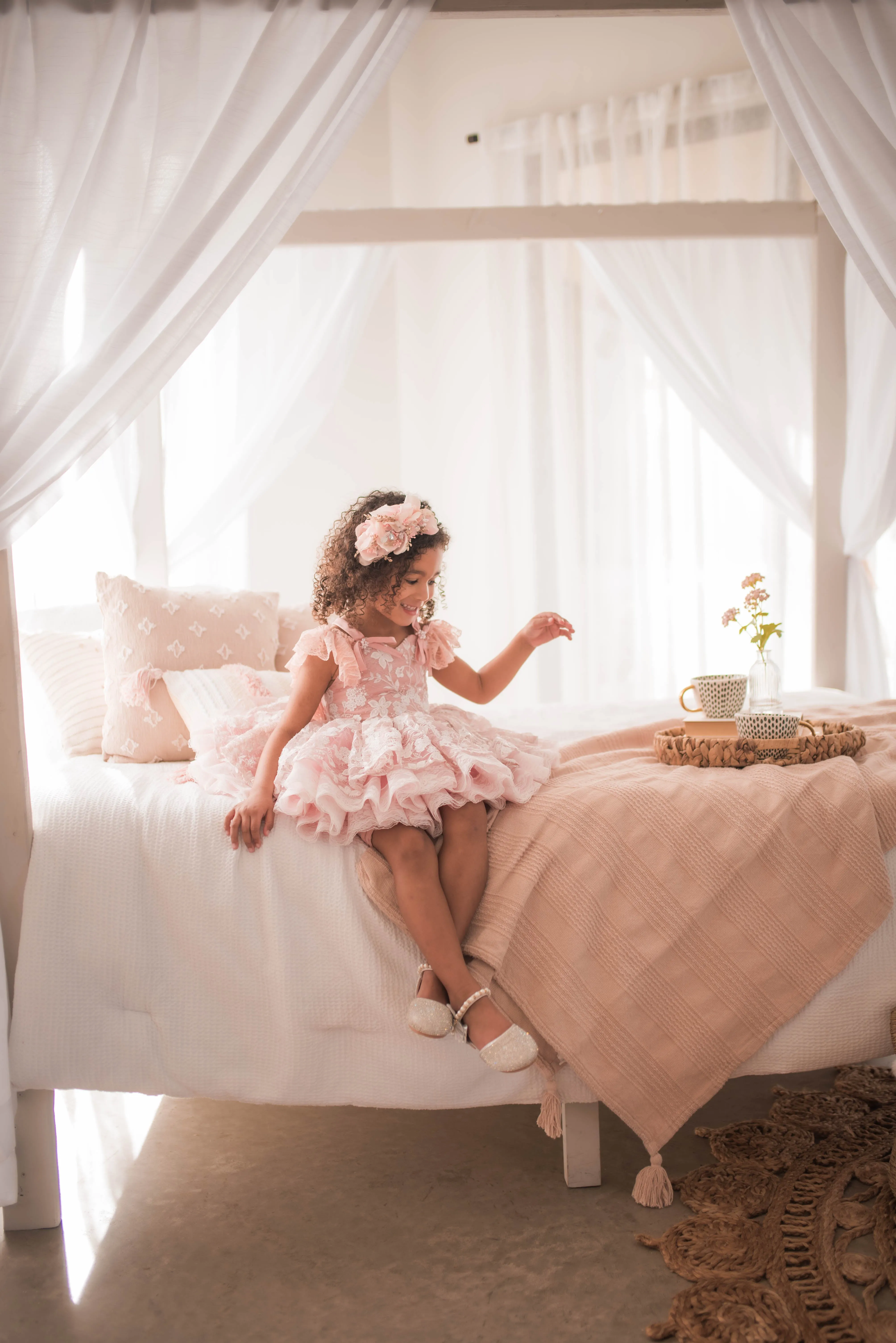 "Dentelle Rose" -   Petal length dress  Knee length Bloomer shorts  ( 2 Year - Petite 4)