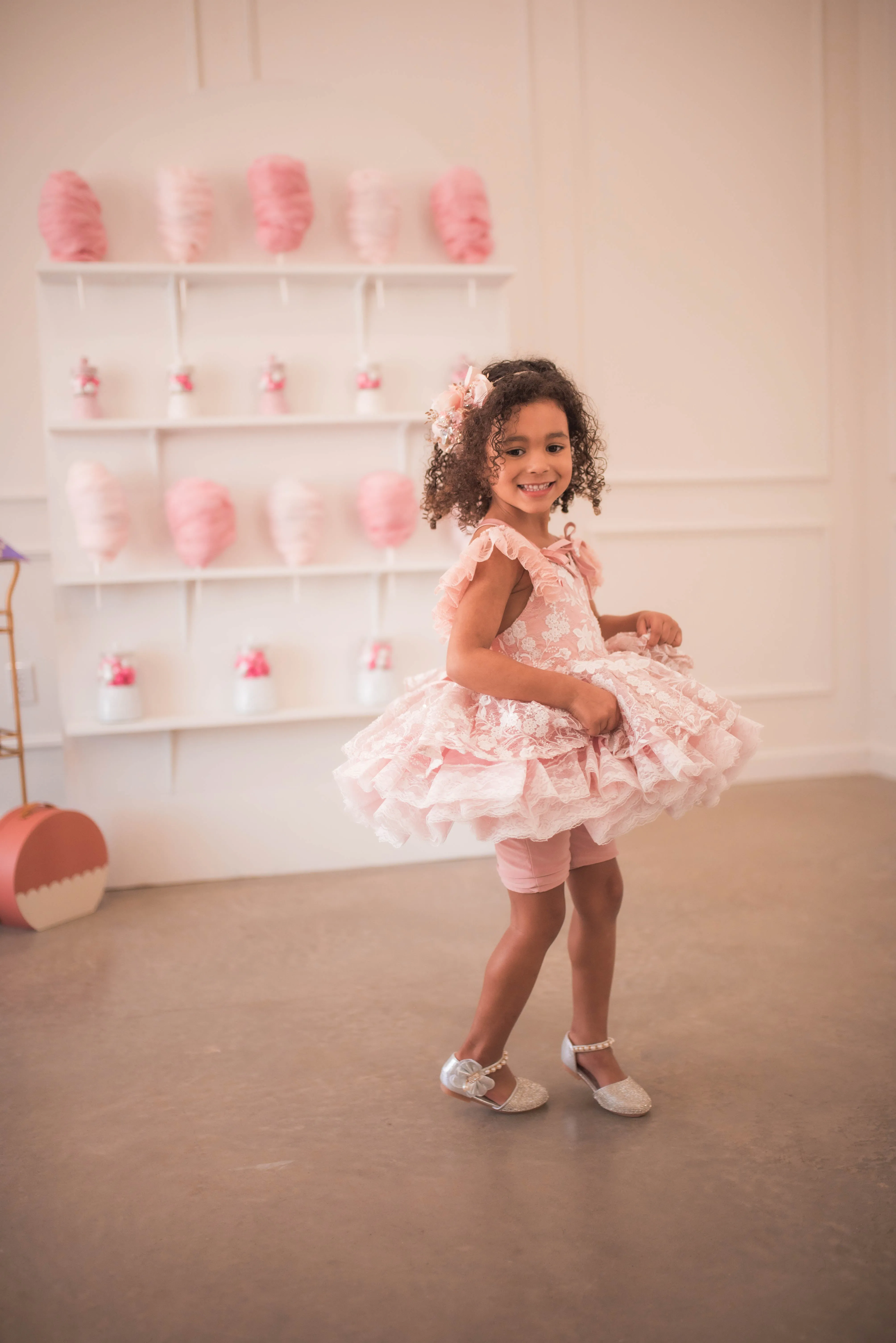 "Dentelle Rose" -   Petal length dress  Knee length Bloomer shorts  ( 2 Year - Petite 4)