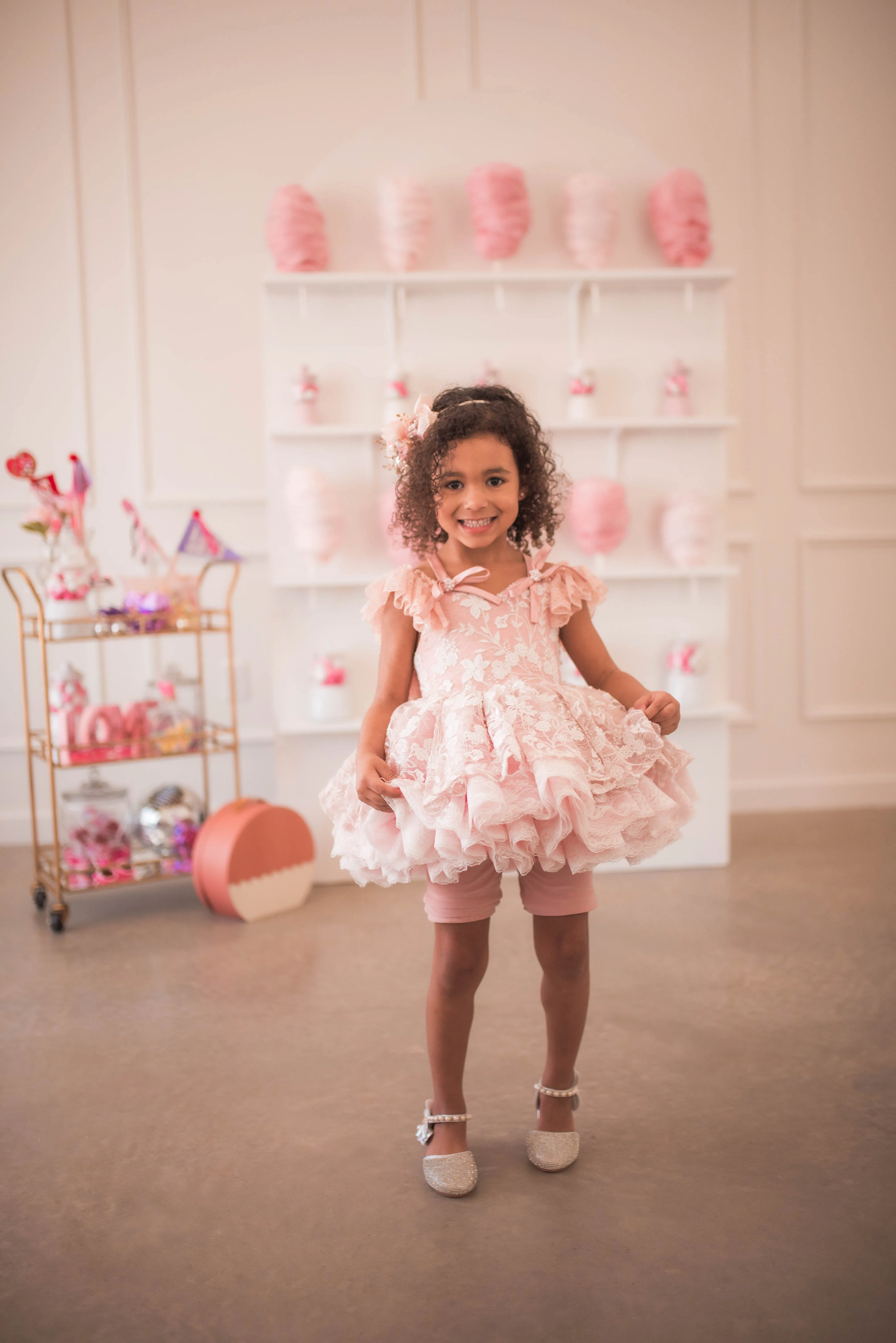 "Dentelle Rose" -   Petal length dress  Knee length Bloomer shorts  ( 2 Year - Petite 4)