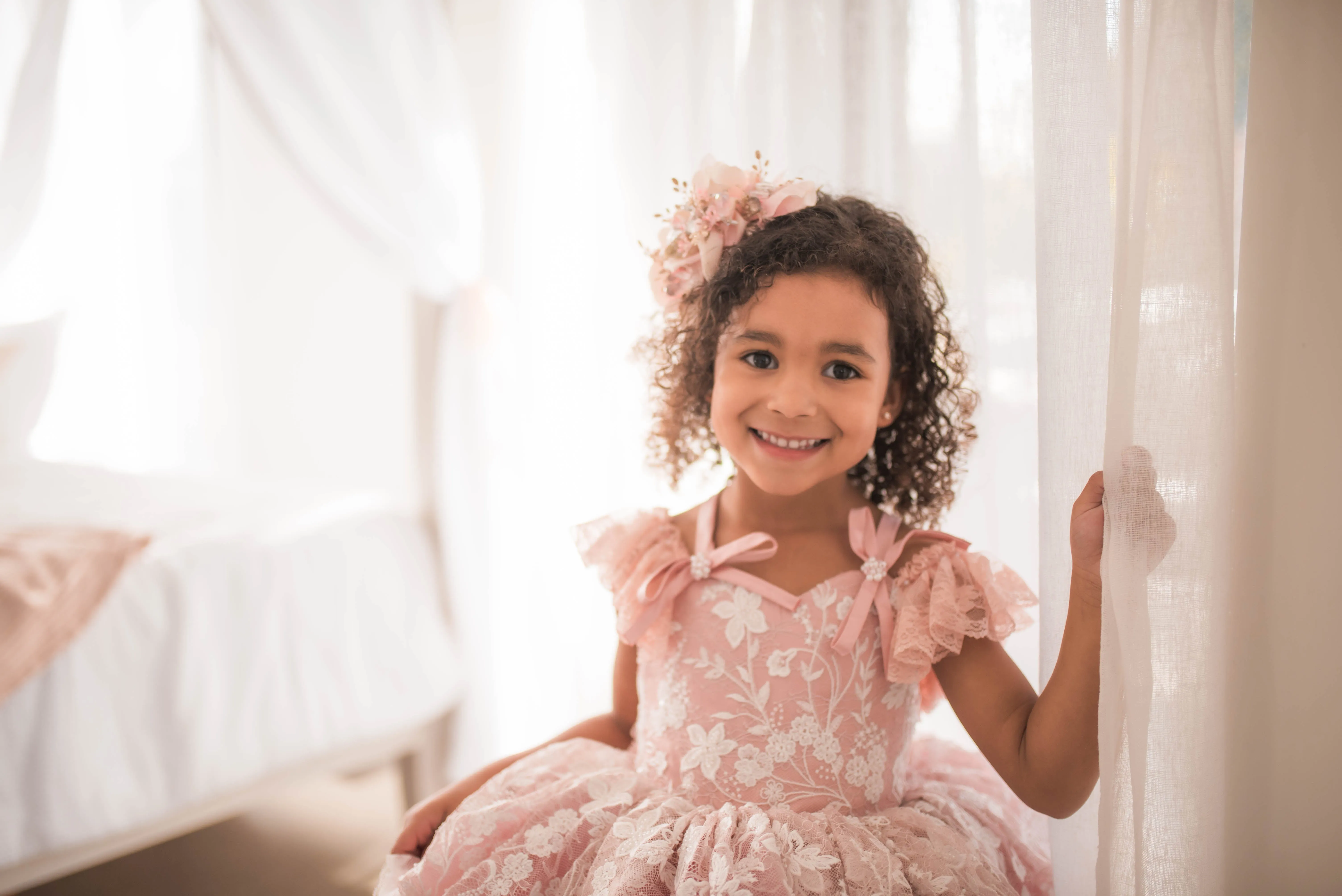 "Dentelle Rose" -   Petal length dress  Knee length Bloomer shorts  ( 2 Year - Petite 4)