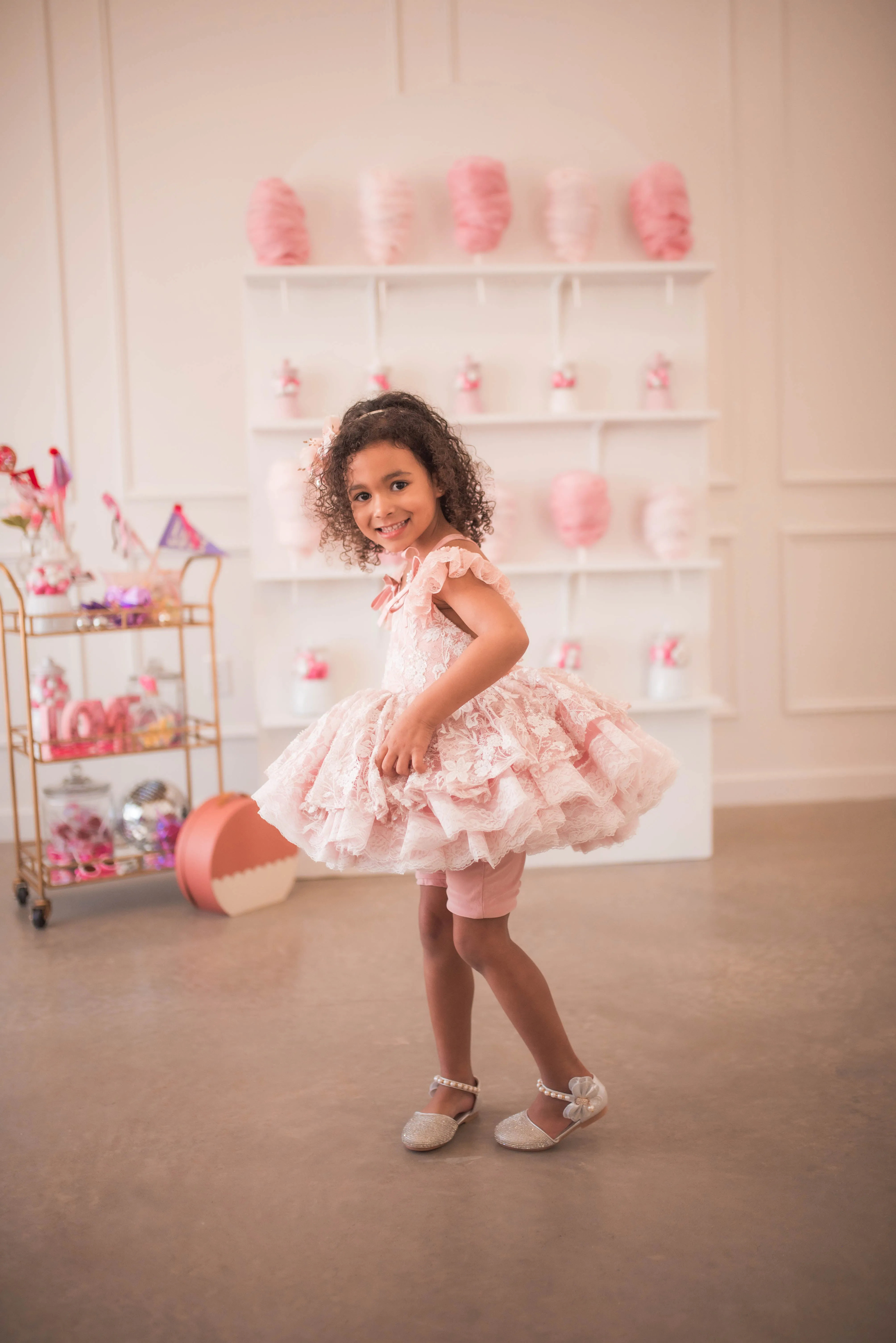 "Dentelle Rose" -   Petal length dress  Knee length Bloomer shorts  ( 2 Year - Petite 4)