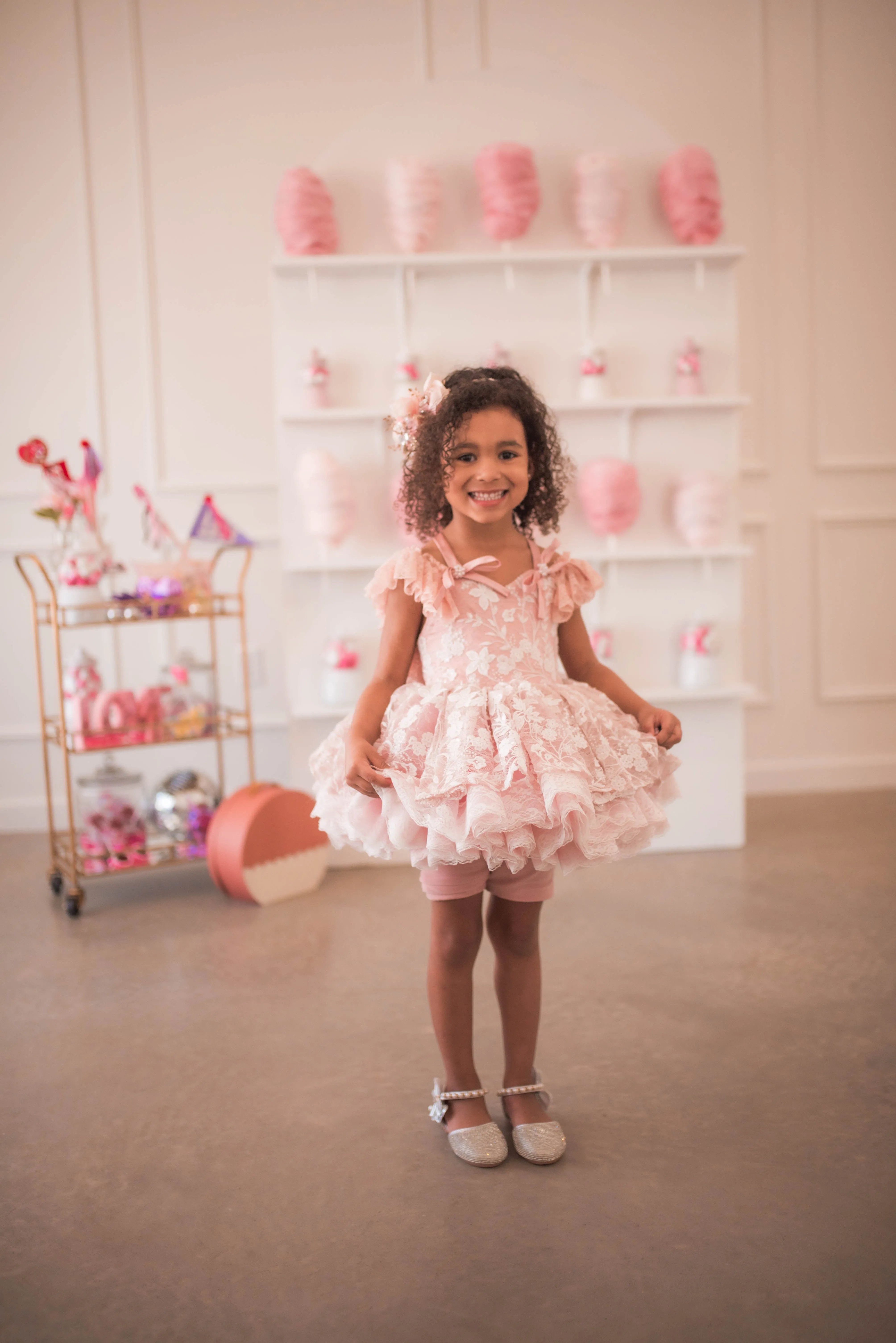 "Dentelle Rose" -   Petal length dress  Knee length Bloomer shorts  ( 2 Year - Petite 4)