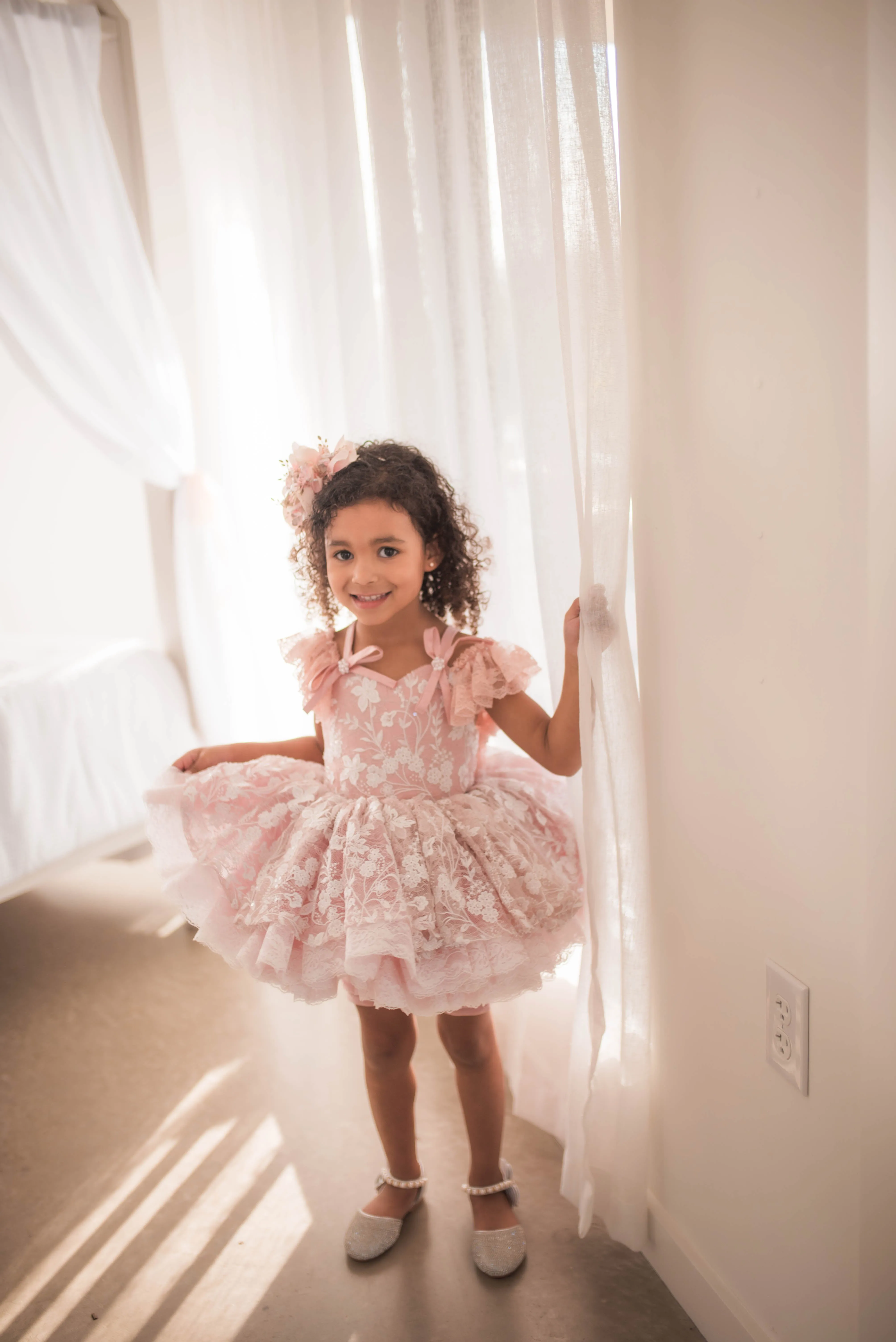 "Dentelle Rose" -   Petal length dress  Knee length Bloomer shorts  ( 2 Year - Petite 4)