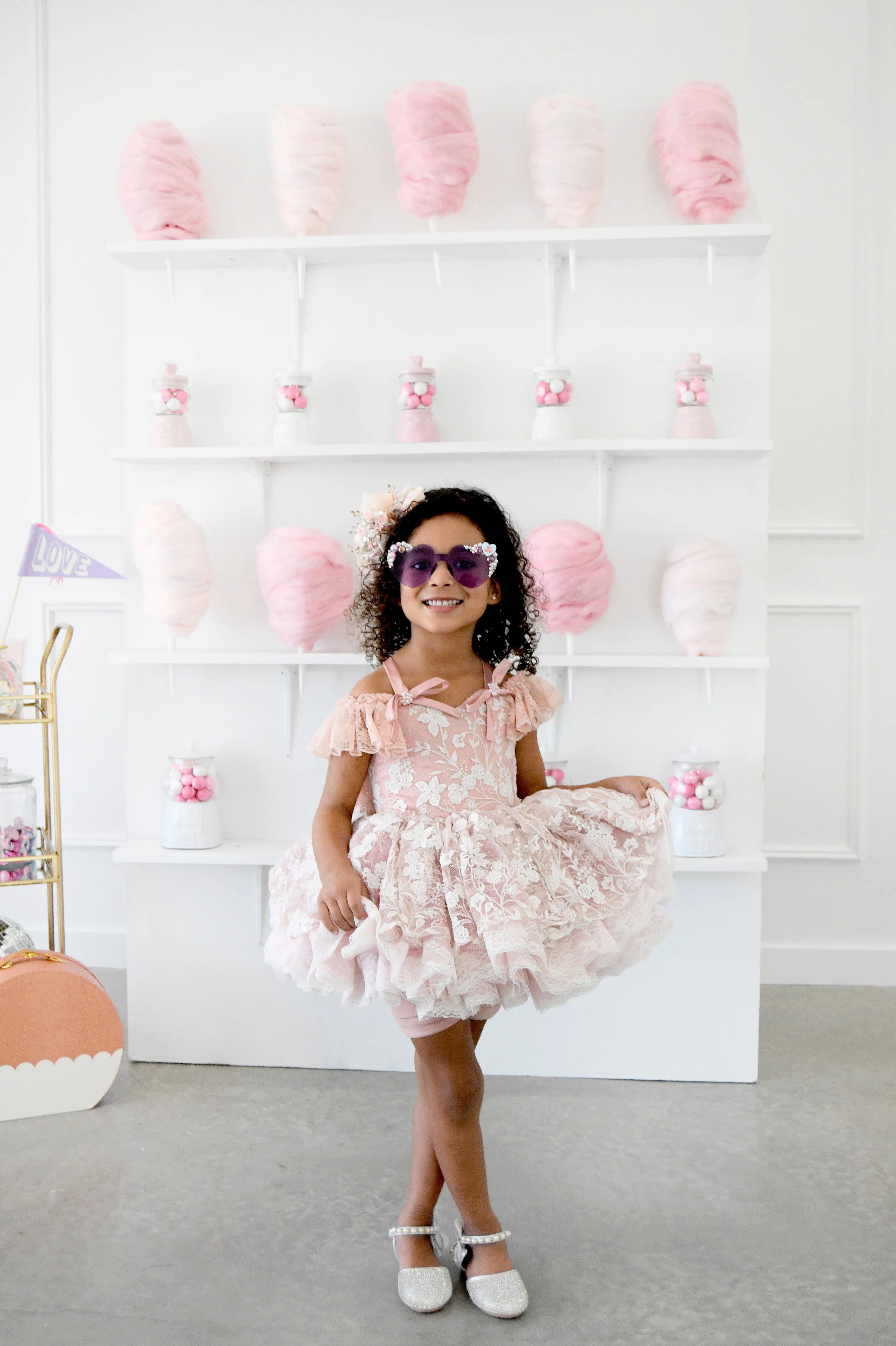 "Dentelle Rose" -   Petal length dress  Knee length Bloomer shorts  ( 2 Year - Petite 4)
