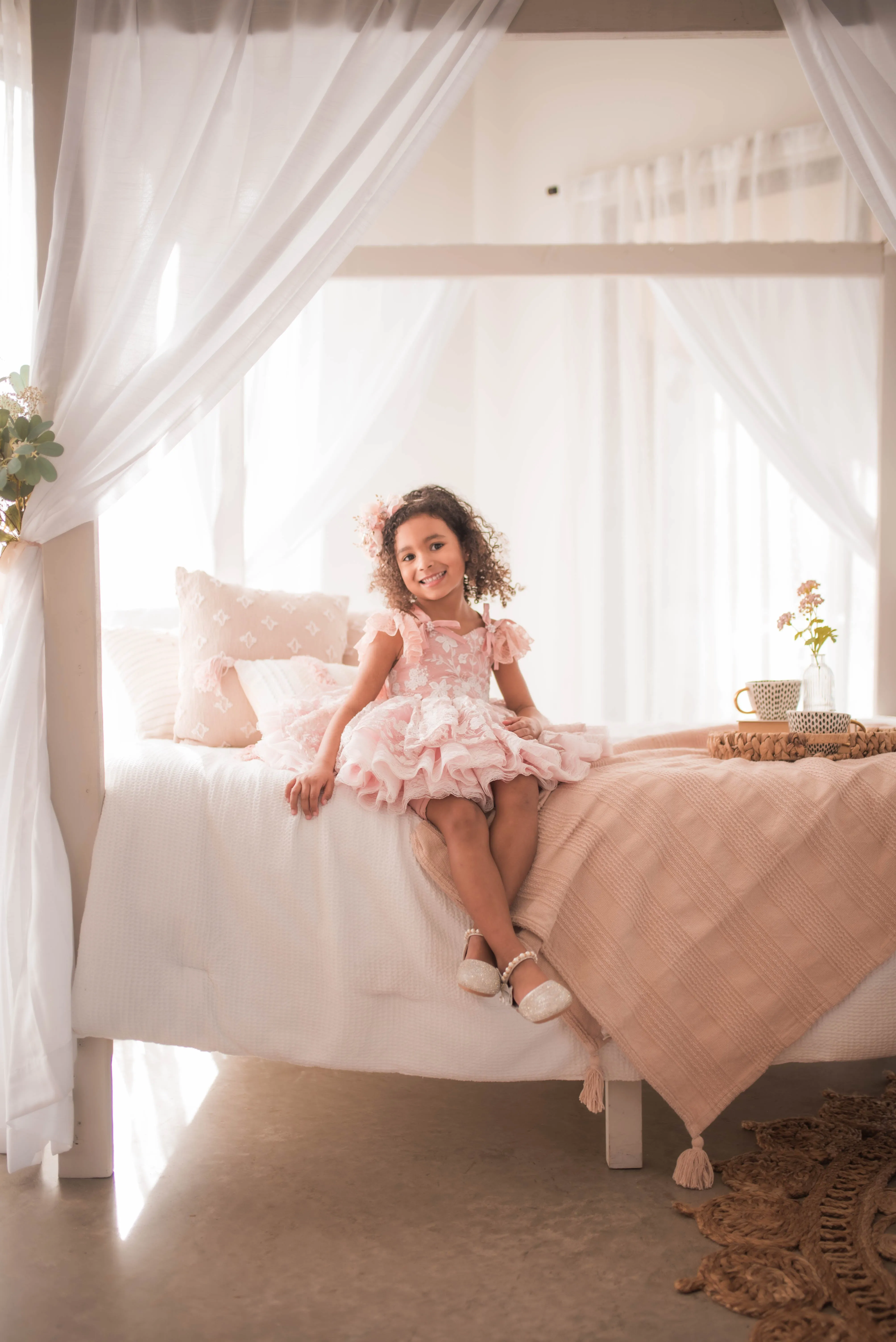 "Dentelle Rose" -   Petal length dress  Knee length Bloomer shorts  ( 2 Year - Petite 4)