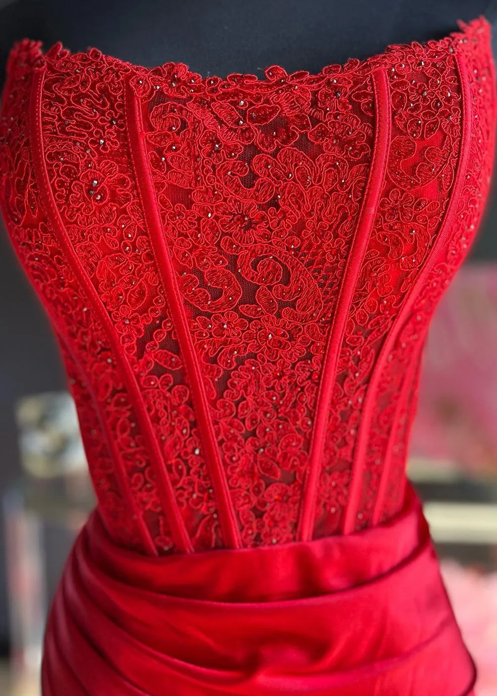 Sheath Strapless Corset Satin Prom Dress with Slit