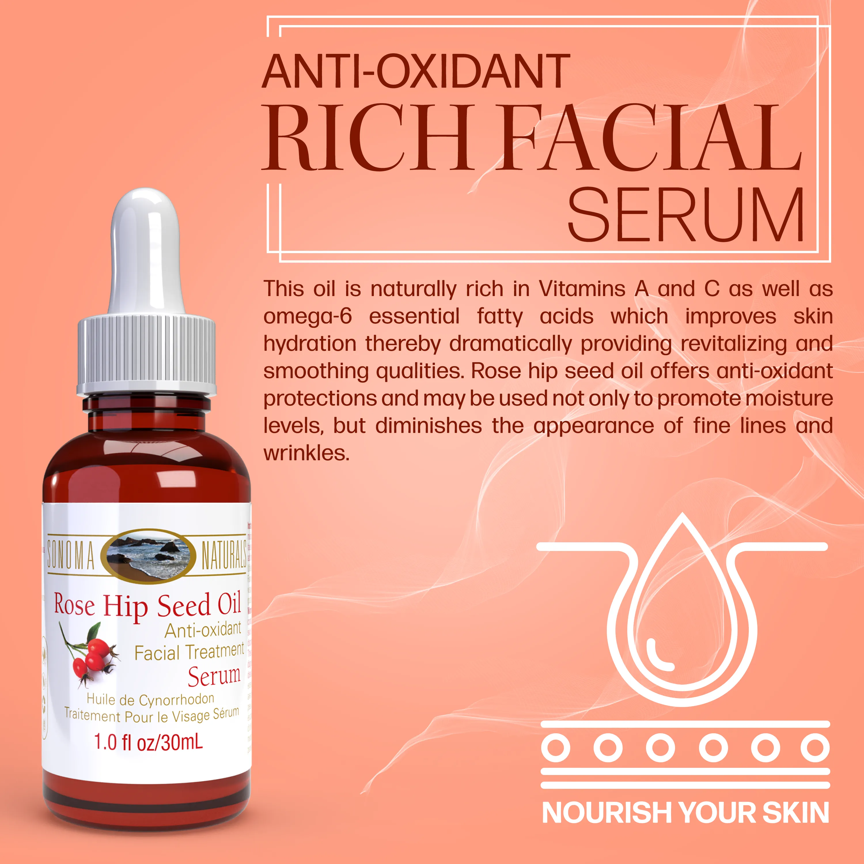 Sonoma Naturals Rose Hip Seed Oil Serum for Face, 1 oz