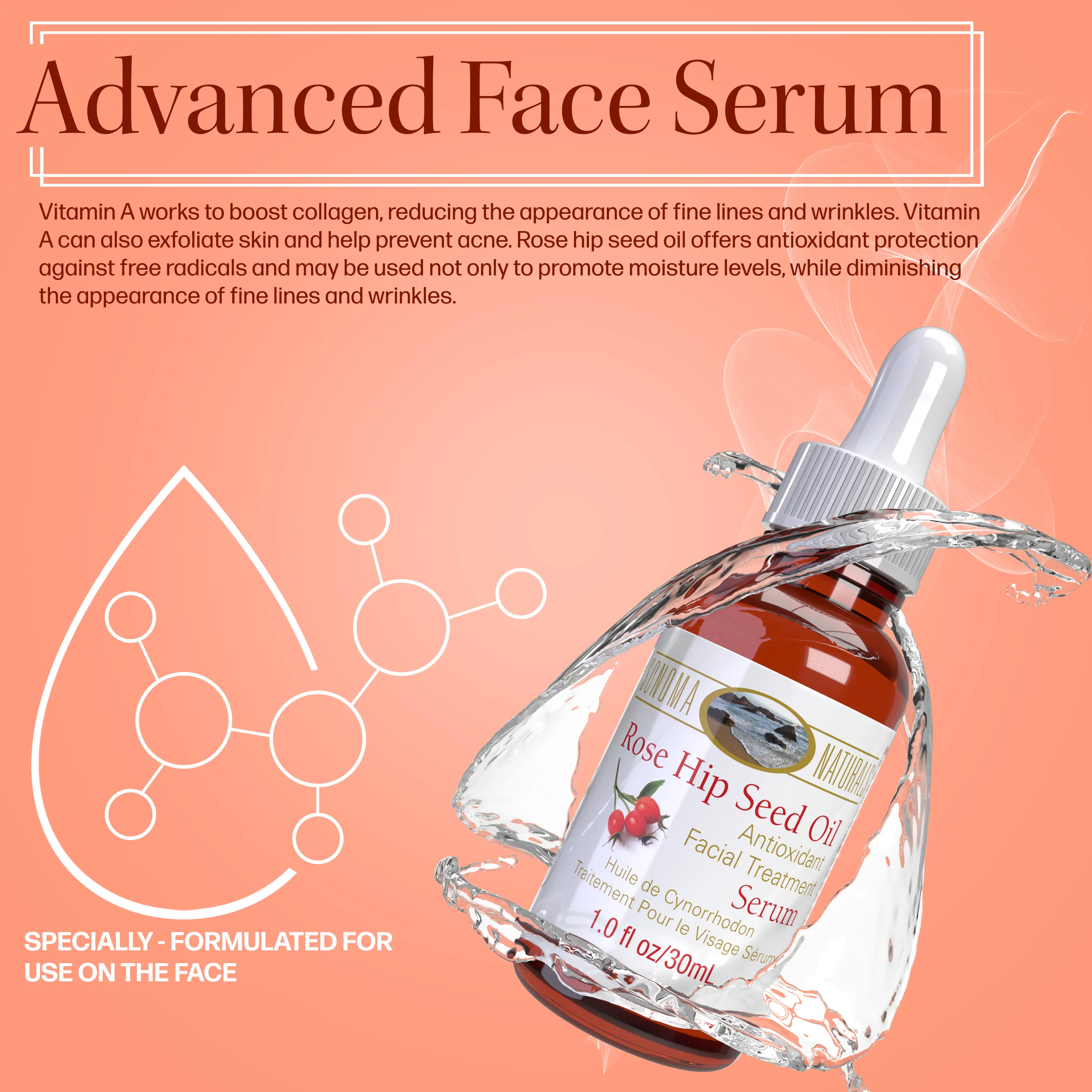 Sonoma Naturals Rose Hip Seed Oil Serum for Face, 1 oz
